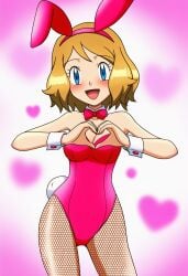 ai_generated blue_eyes bunnysuit hand_heart novelai pokemon pokemon_xy_(anime) serena_(pokemon) smiling_at_viewer tagme teenage_girl