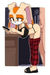 adrenal1n_(artist) ai ai-created ai_art ai_assisted ai_generated cream_the_rabbit cum cum_in_pussy cum_inside from_behind from_behind_position green_eyes red_pants sega sonic_(series) sonic_the_hedgehog_(series)