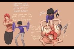 1boy 1boy1girl 1girls asking_for_sex ass ass_bigger_than_head ass_up begging bent_forward bent_over breasts clothed clothing crossed_arms fm001 imminent_penetration imminent_sex large_ass large_breasts large_penis larger_female mounting pants_around_one_leg pants_down pants_pulled_down penis penis_out phone shorter_male small_but_hung small_dom_big_sub smaller_male taller_female text whining