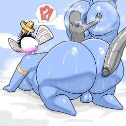 angel anonymous_male ass_focus biblically_accurate_angel big_ass blue_skin blue_sky blush blushing bottom_heavy bx16808 clouds cock elias_(bluex) exclamation_mark eyelashes eyeless_male fat_ass gay gay_male gold_jewelry grey_body grey_skin halo homosexual huge_cock intimidated japansadface male male_focus male_only mouth_open naked non-human non-human_head on_hands_and_knees one_eye penis penis_against_ass penis_against_cheek question_mark rimming_male saliva saliva_trail spit_trail spreading_ass sweaty sweaty_ass sweaty_butt tongue_out toony veins_on_dick wide_eyed