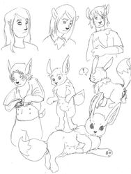 1girls anus eevee female feral furry gender_transformation human male mammal monochrome nintendo nipples pokemon pokemon_(species) pokemon_rgby pussy sketch superboo transformation video_games