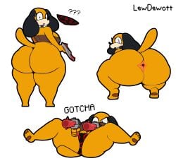 aiming aiming_gun aiming_weapon anthro anus ass big_butt bottomless bottomless_anthro bottomless_female bottomwear butt_focus camel_toe canid canine canis clothed clothing collar controller digital_drawing_(artwork) digital_media_(artwork) domestic_dog duck_hunt duck_hunt_dog female floppy_ears fur game_controller gun handgun hi_res holding_gun holding_object holding_ranged_weapon holding_weapon huntress_(lewdewott) lewdewott long_ears looking_at_viewer looking_back mammal nes_zapper nintendo nintendo_controller nintendo_entertainment_system nude orange_body panties pawpads paws presenting question_mark ranged_weapon simple_background solo spiked_collar spikes spread_butt spread_legs spreading tail text thick_thighs topwear toy toy_gun underwear weapon