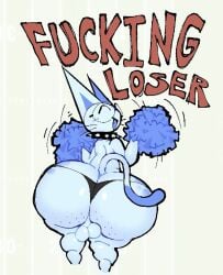 ass ass_bigger_than_head ass_focus balls ballsack cheerleading choker collar feline femboy femboy_focus femboy_only freckles freckles_on_ass glasses happy hyper hyper_ass insult insulting_viewer male male_only ozzy_(snowbollz) pom_poms snowbollz solo solo_focus spiked_collar spots swearing tail thick_thighs thighs thong_only