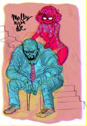 2011 bigger_male curly-haired_female cute_artstyle devinfinch flickr_link good_artwork medium_breasts molly_might_die nipples original panties_only smaller_female