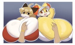 big_breasts breasts cleavage female fennekin fujiko_(inazuma_kat) furry huge_breasts hyper_breasts inazuma_kat niki_(dofunut) tagme