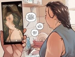 1boy 1boy1girl 1girls bbw chubby chubby_female dark-skinned_male dark_skin dialogue english_text female long_hair male male/female mature mature_female mature_woman milf not_enough_milk_(artist) oral oral_sex original overweight text text_bubble