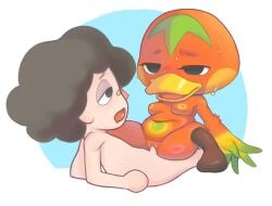 animal_crossing animal_crossing_boy avian beak cowgirl_position duck echeseunpan furry half-closed_eyes human human_on_anthro ketchup_(animal_crossing) nintendo red_body sex straight