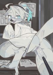 2025 absurd_res all_fours anthro anus ass avian beak biped bird blue_eyes blush bottomless bottomless_anthro bottomless_female claws clothed clothed_anthro clothed_female clothing digital_drawing_(artwork) digital_media_(artwork) feet female genitals hair hi_res kaltespur object_in_ass partially_clothed partially_clothed_anthro partially_clothed_female penetration rear_view sex_toy sex_toy_in_vagina sex_toy_insertion solo tail toe_claws toes topwear topwear_only vaginal_penetration vulva white_body white_hair white_tail