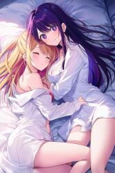 ai_generated hoshino_ai hoshino_ruby idol mihyo oshi_no_ko star_(symbol) star_shaped_pupils symbol-shaped_pupils symbol_in_eye symbol_in_eyes yuri