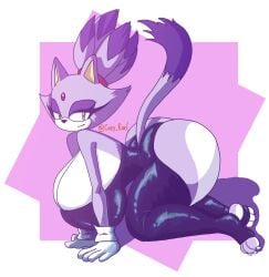 big_ass big_breasts big_butt big_thighs bimbo blaze_the_cat bodysuit cat_ears cat_tail cozy_rael doggy huge_ass huge_breasts huge_butt huge_thighs latex latex_clothing latex_legwear latex_suit mobian mobian_(species) mobian_cat on_all_fours on_knees purple_fur sega smile smiling smiling_at_viewer sonic_(series) sonic_rush sonic_the_hedgehog_(series) voluptuous voluptuous_female