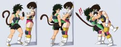 clothed dragon_ball dragon_ball_super dragon_ball_z flirting girl kissing lesbian_kiss maiz saiyan saiyan_armor saiyan_female saiyan_tail salvamakoto seripa tail tail_motion yuri