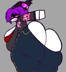 ass ass_bigger_than_head ass_crack ass_out big_ass big_breasts blocky_body breasts bubble_butt builderman builderman_(cosplay) clothed clothing female female_only jeans looking_at_viewer looking_back murder_drones roblox robloxian skullvert smirk smirking_at_viewer thick_thighs thighs uzi_(murder_drones)