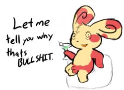 1boy alcohol balls beverage english_text flaccid male male_only martini nintendo olive_(fruit) penis plain_background pokemon pokemon_rse profanity psychoninetales reaction_image sitting solo spinda text video_games white_background