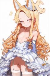 ai_assisted animal_ears blue_archive flat_chest fox_ears garter_belt naked plushyplant seia_(blue_archive) small_breasts smaller_female stockings wedding_dress