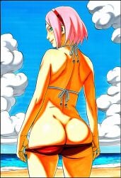 1girls accurate_art_style ai_generated ass ass_crack ass_focus back_muscles bare_back bare_shoulders bare_thighs big_ass big_breasts bikini bikini_bottom bikini_pull bikini_top blush bob_cut boruto:_naruto_next_generations breasts bubble_ass bubble_butt butt_crack facial_mark female female_only forehead_mark from_behind green_eyes grin hairband light-skinned_female light_skin looking_at_viewer looking_back looking_back_at_viewer manga_style masashi_kishimoto_style milf mooning mr._elmo muscles naruto naruto_(series) outdoors parted_bangs pinup pose posing posing_for_the_viewer presenting presenting_ass presenting_hindquarters pulled_by_self rear_view red_hairband revealing_swimsuit sakura_haruno shiny shiny_hair shiny_skin short_hair skimpy skimpy_bikini smile thighs undressing undressing_self viewed_from_behind water y_shaped_butt_crack