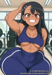 1girls 4k ai_generated big_ass big_butt big_thighs black_hair gym gym_clothes gym_uniform hayase_nagatoro high_resolution long_hair miralicit naughty_face please_don't_bully_me,_nagatoro shortstack small_breasts solo tan thick thick_ass thick_hips thick_legs thick_thighs