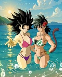 bra breasts caulifla cleavage dragon_ball dragon_ball_super dragon_ball_z flower girls_only maiz ocean panties saiyan saiyan_female saiyan_tail salvamakoto