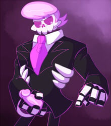 bone erection glowing glowing_eyes lewis_the_skeleton male male_only mystery_skulls necktie penis skeleton solo thegreatmatsutzu