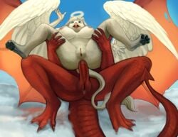 2014 anal anal_sex angel anthro avian breasts claws cloud demon dragon duo erection feathers female fur futa_on_female futanari gryphon halo intersex intersex_on_female interspecies lying mammal mythical nipples nude paws penetration penis pussy scales sex sky surprised theowlette wings