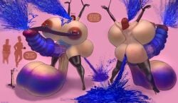 blueberry_inflation blueberry_juice eyes_open futanari gag hyper_balls hyper_penis imminent_popping implants jigglywiggly large_breasts maria_the_demon needle nipple_piercing oompa_loompette projectile_cum scared_expression tied_up what