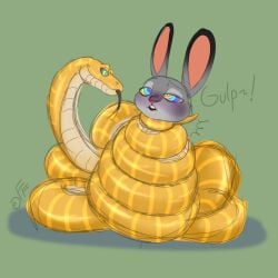 2d 2d_(artwork) ambiguous_gender asphyxiation bunny choking coiling coils constriction digital_drawing_(artwork) eyes_rolling_back fan_character female_focus femsub feral feral_on_anthro fizzyfox_(artist) furry gray_body hypnosis hypnotic_eyes imminent_death imminent_vore immobilized judy_hopps kaa_eyes lagomorph oc predicament_bondage purple_face reptile self_upload snake squeeze yellow_body zootopia