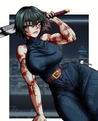 annoyed annoyed_expression big_breasts bikini blush green_hair jujutsu_kaisen maki_zenin male/female male_penetrating male_penetrating_female penetration_from_behind short_hair tagme yaki_chun yellow_eyes yuta_okkotsu zenin_maki