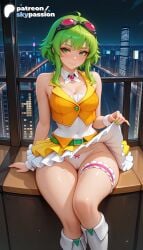 1girls 2026 ai_assisted ai_generated anime aqua_nails artist_name blue_nails bookshelf building city city_lights cityscape clothes_lift explicit goggles goggles_on_head green_eyes green_hair green_nails gumi hi_res high_quality high_resolution highres lifted_by_self megpoid megpoid_gumi nail_polish night night_sky orange_shirt patreon patreon_username pink_nails purple_nails red_nails skypassion solo stable_diffusion tinted_eyewear vocaloid watermark