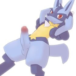 1:1 2021 anthro balls biped black_body black_fur black_inner_ear black_markings blue_balls blue_body blue_fur blue_penis blue_tail blush blush_lines canid canine chest_spike closed_smile digital_drawing_(artwork) digital_media_(artwork) erection facial_markings femboy foreskin fur gay gay_male generation_4_pokemon genitals glans glistening glistening_eyes gloves_(marking) hand_spike hands_behind_head head_markings homosexual homosexual_male humanoid_genitalia humanoid_penis looking_at_viewer lucario male male/male male_anthro male_only male_penetrating mammal markings mouth_closed multicolored_body multicolored_fur multicolored_penis neck_tuft nintendo nude nude_anthro nude_male partially_retracted_foreskin penis pink_glans pink_penis pointy_ears pokemon pokemon_(species) prick_ears pu_sukebe red_eyes simple_background smile smiling_at_viewer solo spikes spikes_(anatomy) tail tuft two_tone_penis vein veiny_penis white_background yellow_body yellow_fur