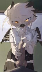 2025 5_fingers absurd_res animal_genitalia animal_penis anthro avian beak biped bird blush bottomwear breasts bucerotiform canine_genitalia canine_penis claws clothed clothed_anthro clothed_female clothing digital_media_(artwork) duo erection faceless_anthro faceless_character faceless_male female finger_claws fingers front_view fully_clothed fully_clothed_anthro fully_clothed_female genitals hair hi_res hoopoe inside kaltespur knot looking_at_viewer lorenzo_(royluna) male non-mammal_breasts nude nude_anthro nude_male one_eye_closed penis smile tongue tongue_out topwear white_body white_hair wings yellow_eyes