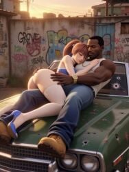 3d after_sex ai_generated asian_female ass ass_grab black_male car carl_johnson close closed_eyes couple couple_(romantic) crossover dark-skinned_male dead_or_alive eastern_and_western_character gangster ghetto gold_jewelry graffiti graffiti_on_wall grand_theft_auto grand_theft_auto:_san_andreas hand_on_chest happy head_on_chest heels high_heels holding_ass hug hugging hugging_another in_love interracial jewelry kasumi_(doa) kunoichi light-skinned_female los_santos love lying_on_car lying_on_partner lying_on_person ponytail resting resting_on_partner romantic romantic_couple sleeping sunset thong wowzerpowzers