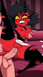 ai_generated breast_grab cheating cheating_female cheating_wife demon demon_girl demon_horns demon_tail helluva_boss imp infidelity leg_up millie_(helluva_boss) naked naked_female nipples nude nude_female partially_submerged penetration pussy red_skin red_skinned_female sex vaginal_penetration