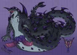 2_penises animal_genitalia animal_penis anthro apode arm_spikes capcom claws coiled_tail dalamadur draconcopode elder_dragon fangs forked_tongue full-length_portrait genital_slit genitals geometric_background gradient_penis grey_body grey_scales grid_background head_spikes hemipenes hi_res horn knot knotted_penis legless long_tail male model_sheet monster_hunter multi_genitalia multi_penis muscular muscular_anthro naga nude nude_anthro nude_male pattern_background penis portrait pupils purple_tongue red_eyes reptile scales scalie serpentine sharp_teeth shoulder_spikes simple_background slit_pupils snake snakemutt solo spiked_tail spikes spikes_(anatomy) standing tail teeth tongue tongue_out vein veiny_penis veritas