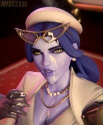 1girls 3d after_sex avarice3d blizzard_entertainment clothed clothing cum cum_on_body cum_on_face disgusted female overwatch solo widowmaker winter_chic_widowmaker yellow_eyes