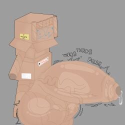 1futa 2d 2d_(artwork) animate_inanimate balls box cardboard cardboard_box clothed clothing erection futa_only futanari humanoid humanoid_penis hyper hyper_balls hyper_penis inanimate_object intersex massive_balls massive_penis mostly_clothed no_humans onomatopoeia penis precum precum_drip sl33py_demon solo standing