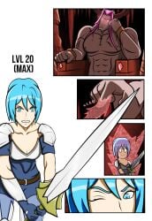 1boy 1girls 2d armor armored_female ass ass_expansion big_ass big_breasts blue_eyes body_transformation breast_expansion breast_growth breast_growth_(enlargement) breasts breasts_bigger_than_head breasts_bigger_than_torso bursting_breasts comic comic_page curvydrawings demon demon_horns erect_nipples_under_clothes expansion female figure_transformation getting_bigger gigantic_ass gigantic_breasts gigantic_butt gigantic_nipples gigantic_thighs growth growth_drive height_growth hi_res high_resolution hourglass_figure hyper hyper_ass hyper_breasts hyper_butt hyper_thighs leggings light-skinned_female light_blue_hair light_skin muscular_male original original_characters pink_eyes pink_hair size_fetish succubus succubus_horns thick_thighs thigh_expansion thighs transformation