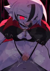 2025 absurd_res anthro avian beak biped bird bodily_fluids bra breasts clothed clothed_anthro clothed_female clothing digital_drawing_(artwork) digital_media_(artwork) duo faceless_anthro faceless_character female front_view genital_fluids genitals glans hair hi_res kaltespur male male/female navel nude nude_anthro nude_male penis precum red_eyes underwear white_body white_hair