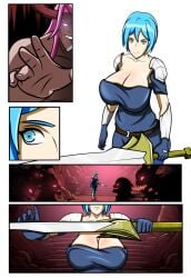 1boy 1girls 2d armor armored_female ass ass_expansion big_ass big_breasts blue_eyes body_transformation breast_expansion breast_growth breast_growth_(enlargement) breasts breasts_bigger_than_head breasts_bigger_than_torso bursting_breasts comic comic_page curvydrawings demon demon_horns erect_nipples_under_clothes expansion female figure_transformation getting_bigger gigantic_ass gigantic_breasts gigantic_butt gigantic_nipples gigantic_thighs growth growth_drive height_growth hi_res high_resolution hourglass_figure hyper hyper_ass hyper_breasts hyper_butt hyper_thighs leggings light-skinned_female light_blue_hair light_skin muscular_male original original_characters pink_eyes pink_hair size_fetish succubus succubus_horns thick_thighs thigh_expansion thighs transformation