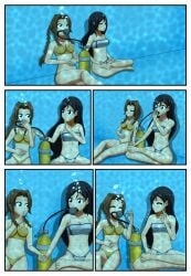 2girls aerith_gainsborough bikini_girl bikini_swimsuit breath_holding comic commission female final_fantasy final_fantasy_vii tifa_lockhart underwater uwdennis