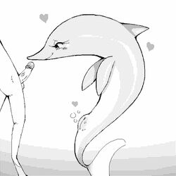 aliasing balls black_and_white blush bubble cetacean digitigrade dolphin duo exed_eyes female feral fishjob heart human humanoid_penis interspecies male mammal marine monochrome penis pussy underwater unknown_species vein water zoophilia