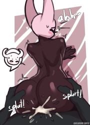 1boy 1girls black_skin burgerkiss cum cum_inside doggy_style from_behind from_behind_position grabbing grabbing_from_behind hollow_knight hornet_(hollow_knight) moaning protagonist_(hollow_knight) sex sex_from_behind team_cherry