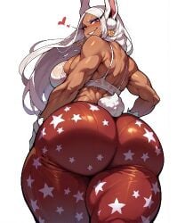 ai_generated athletic_female back_view backboob bare_thighs big_ass big_butt boku_no_hero_academia bra dark-skinned_female dark_skin fat_ass forbidden_pants gigantic_ass gigantic_breasts huge_bra huge_breasts huge_thighs long_hair looking_back massive_ass massive_breasts miruko muscular_female my_hero_academia rabbit_ears rabbit_tail red_eyes rumi_usagiyama shounen_jump smiling solo_female squatting sweat sweatdrop thick_body thick_female thick_thighs thighs voluptuous voluptuous_female white_hair yashugai