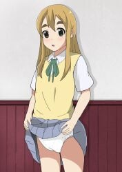 1girls diaper diaper_fetish diaper_under_clothing k-on! lifted_by_self looking_at_viewer momoshiro presenting skirt_lift solo tsumugi_kotobuki_(k-on!)