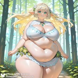 absurd_res ai_generated bbw bbwsupremacy belly_overhang big_ass big_belly big_breasts blonde_hair breasts busty chubby chubby_female curvy elf elf_ears elf_female fat female female_focus female_only flower flower_in_hair forest green_eyes huge_belly huge_breasts jewelry large_breasts long_hair morbidly_obese obese obese_female overweight pointy_ears revealing_clothes skirt smile solo ssbbw thick thick_thighs voluptuous voluptuous_female watermark wide_hips