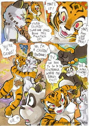 2014 2girls anthro areola bear better_late_than_never big_breasts breasts comic daigaijin dialogue english_text erect_nipples feline female hug inkbunny_username kung_fu_panda male mammal master_po_ping master_tigress nipples nude page_293 panda pussy text tiger