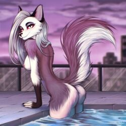 1:1 1girls 2025 anthro areola ass biped black_nose breasts canid canid_demon canine city city_background demon detailed_background female fingers floor fluffy fluffy_tail fur furry grey_body grey_fur grey_hair hair hellhound helluva_boss hi_res in_pool inner_ear_fluff kenzi.idk leaning leaning_forward looking_at_viewer loona_(helluva_boss) mammal multicolored_body multicolored_fur mythological_canine mythological_creature mythology nipples nude nude_anthro nude_female outside partially_submerged pink_nipples pool raised_tail red_sclera smile solo standing standing_in_water tail tile tile_floor tuft two_tone_body two_tone_fur water white_body white_eyes white_fur wolf wolf_girl