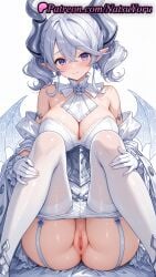 1girls 2025 ai_generated anus asshole bangs blush breasts cleavage clothes_pull demon_girl demon_horns demon_wings dress duel_monster earrings female gloves hi_res highres horns jewelry juicy_butt konami labrynth_of_the_silver_castle lady_labrynth_of_the_silver_castle large_breasts looking_at_viewer lovely_labrynth_of_the_silver_castle low_wings natsuyoru panties panty_pull pantyhose pantyhose_pull patreon pointy_ears pussy sitting solo thighhighs twintails underwear vagina voluptuous voluptuous_female white_dress white_gloves white_hair white_panties white_pantyhose wings yu-gi-oh! yu-gi-oh!