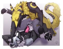 2025 absurd_res anal anal_sex animal_genitalia animal_penis anthro anus aske_(tsarfox64) balls black_body black_fur blue_eyes bodily_fluids butteredshep canid canine canine_genitalia canine_penis cum duo erection fox fur genital_fluids genitals grey_body grey_fur hi_res jackel_(hacksource553) knot male male/male mammal neckfluff nude penetration penis red_fox sergal sex silver_fox spotted_paws tail true_fox yellow_body yellow_fur
