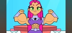 abs agiantwoman biceps breasts dc_comics female flexing green_eyes hair long_hair muscles muscular muscular_arms muscular_female muscular_thighs pink_hair starfire teen_titans teen_titans_go