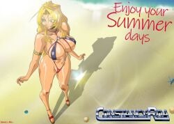 beach blonde_hair constancy_roa freya_(constancy_roa) infinity_ark official_art sling_swimsuit swimsuit tanned_skinned_female