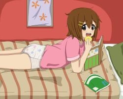 cakies22 diaper diaper_fetish eating k-on! lying lying_on_bed lying_on_stomach yui_hirasawa_(k-on!)